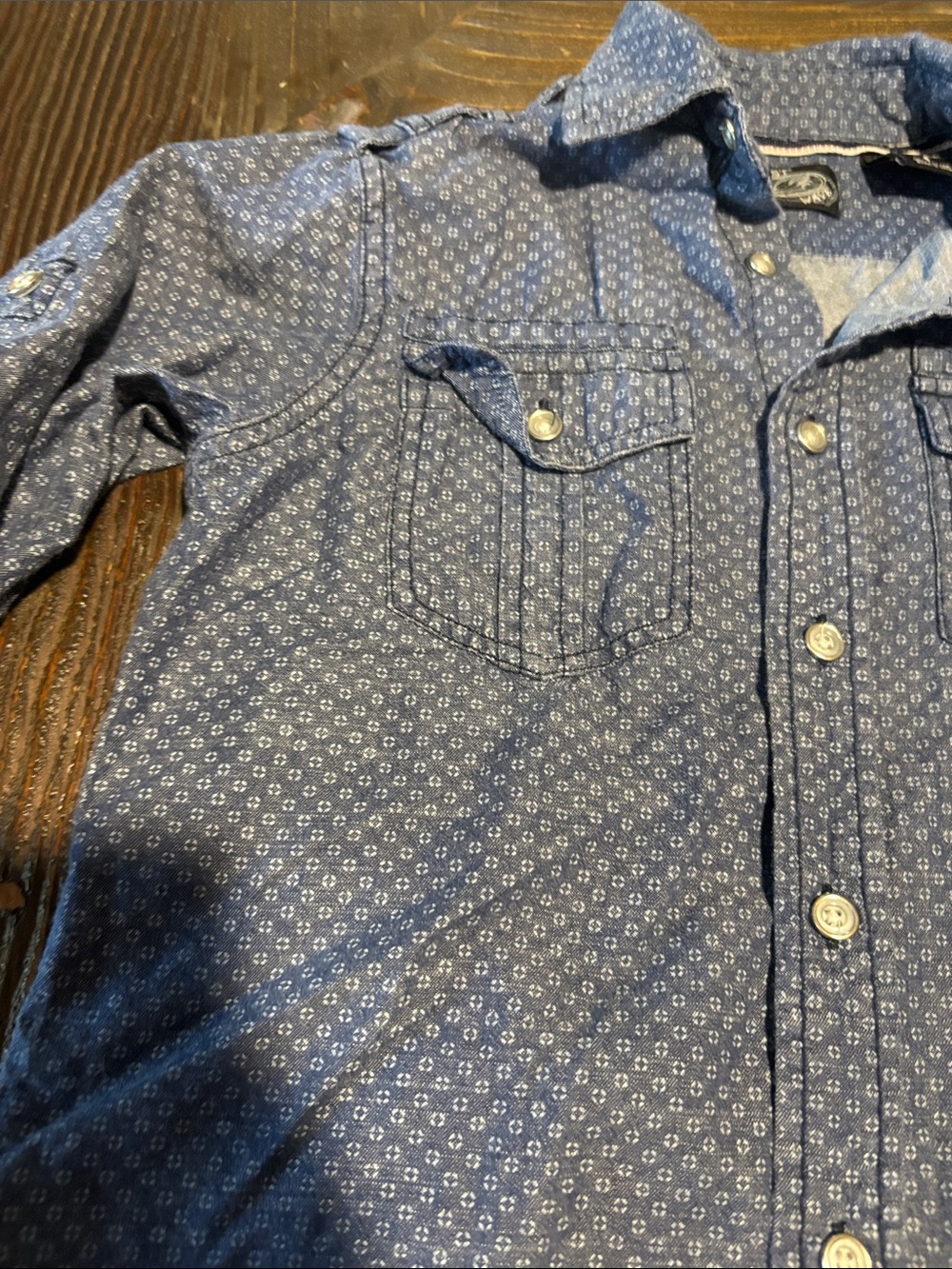 First Wave Blue Patterned Button-Down Shirt - Picture 5 of 11